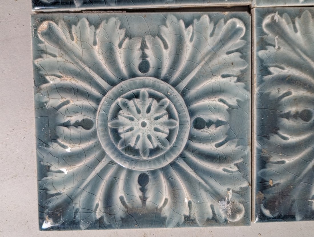 Set of 4 Antique Art Nouveau Relief Tiles by Trent Tile Co. Decorative Restoration Collectible - 3