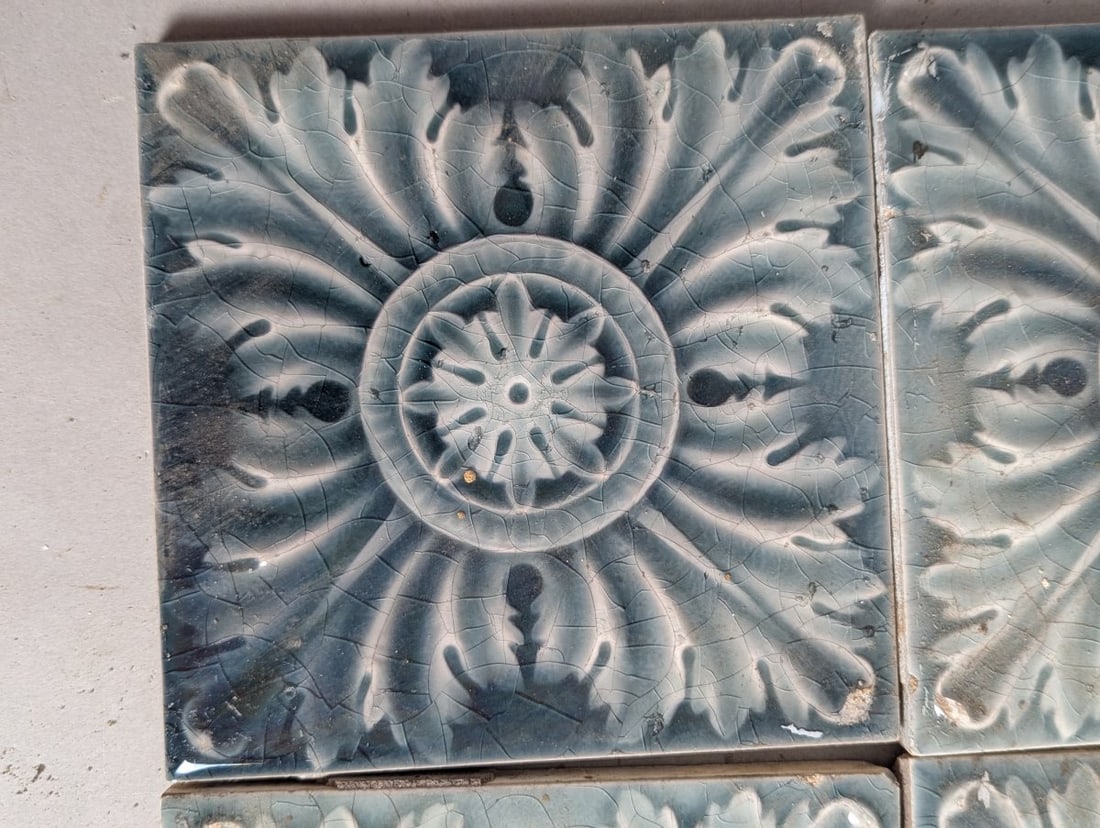 Set of 4 Antique Art Nouveau Relief Tiles by Trent Tile Co. Decorative Restoration Collectible - 4