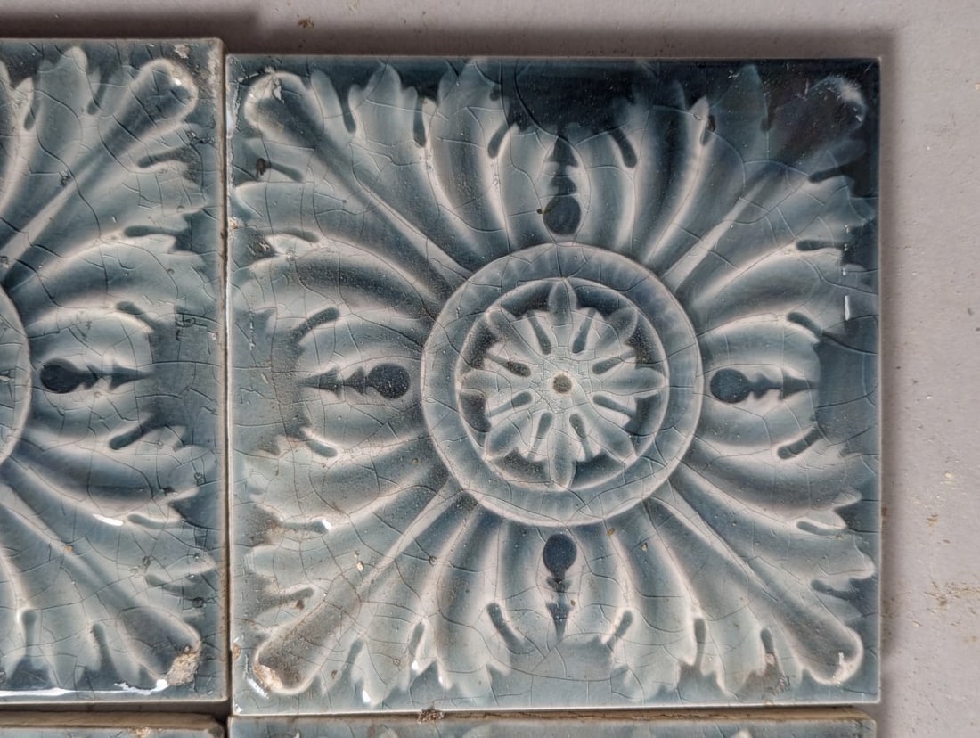 Set of 4 Antique Art Nouveau Relief Tiles by Trent Tile Co. Decorative Restoration Collectible - 5