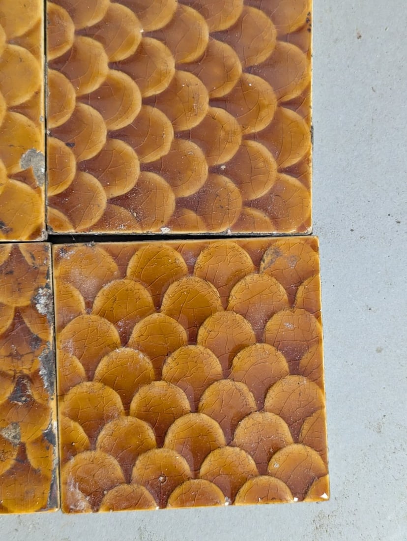 Antique Trent Tile Co Fish Scale Tiles Set of 6 Architectural Decor Collectible - 2