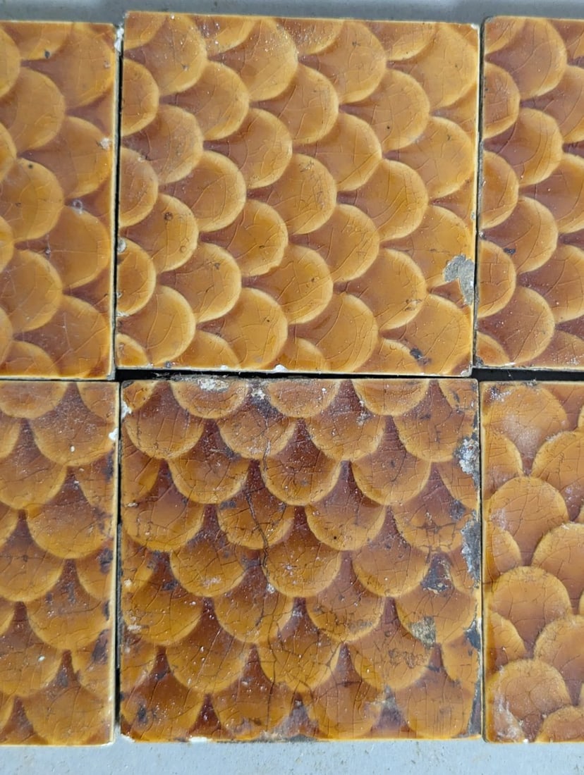 Antique Trent Tile Co Fish Scale Tiles Set of 6 Architectural Decor Collectible - 3
