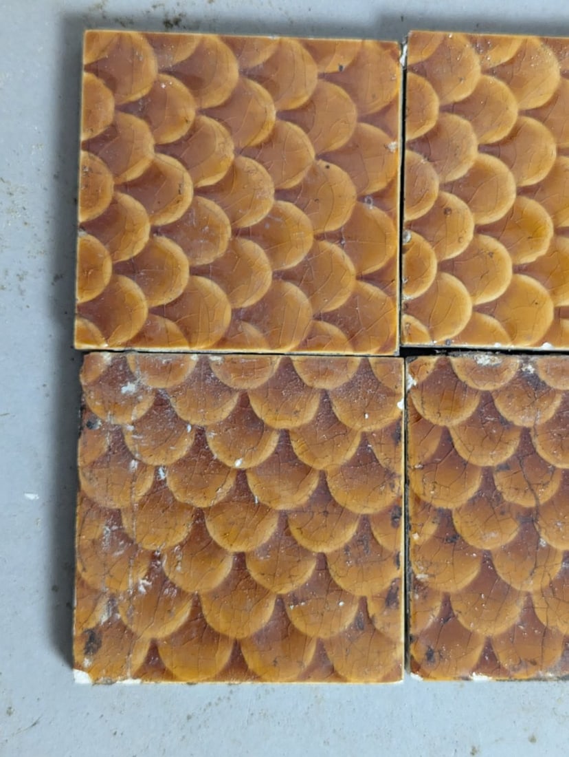 Antique Trent Tile Co Fish Scale Tiles Set of 6 Architectural Decor Collectible - 4