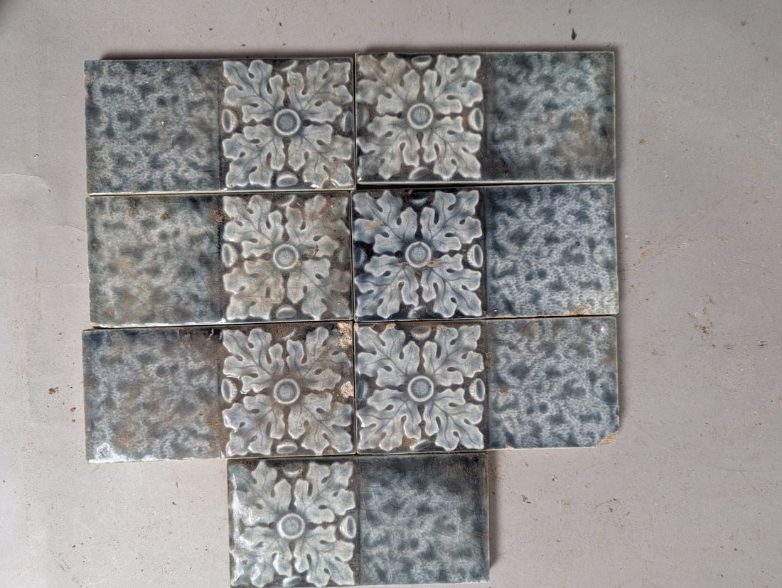 Antique Arts & Crafts Relief-Molded Ceramic Tiles Set of 7 Decorative Architectural Collectibles (1 of 7)