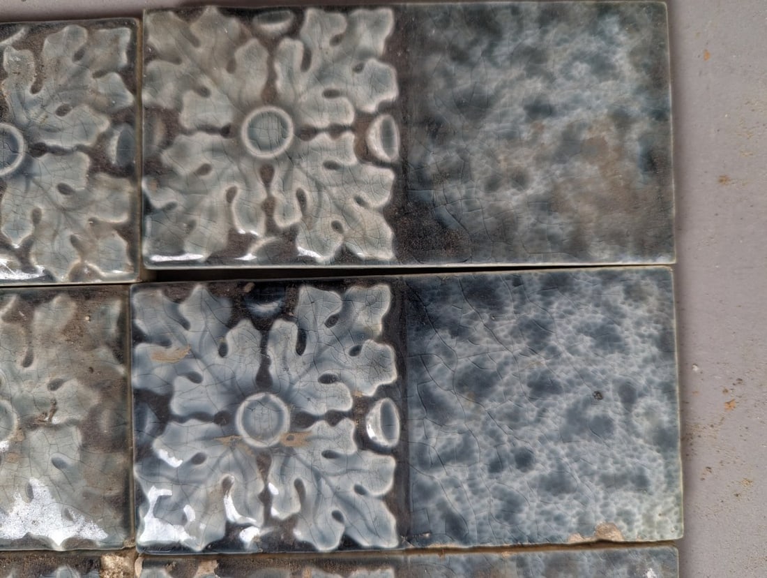 Antique Arts & Crafts Relief-Molded Ceramic Tiles Set of 7 Decorative Architectural Collectibles - 2