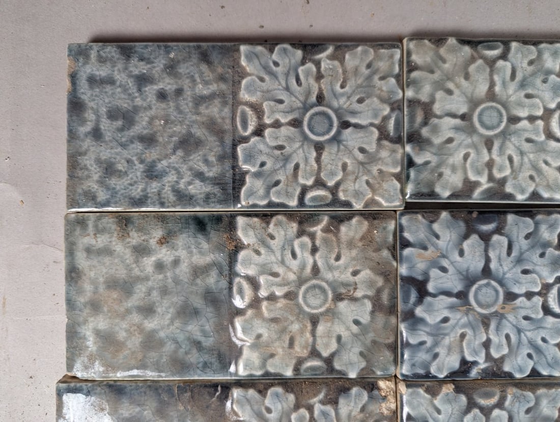 Antique Arts & Crafts Relief-Molded Ceramic Tiles Set of 7 Decorative Architectural Collectibles - 3
