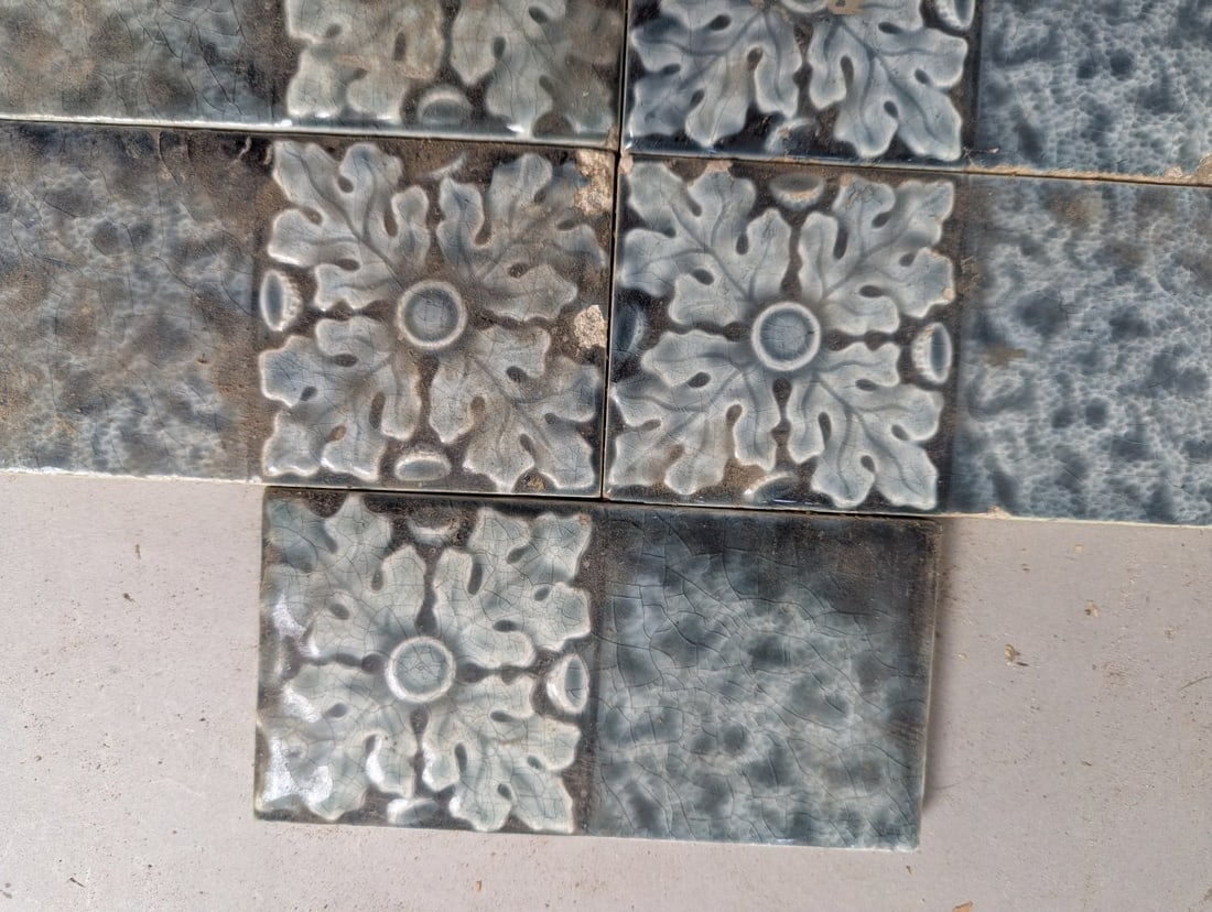 Antique Arts & Crafts Relief-Molded Ceramic Tiles Set of 7 Decorative Architectural Collectibles - 5