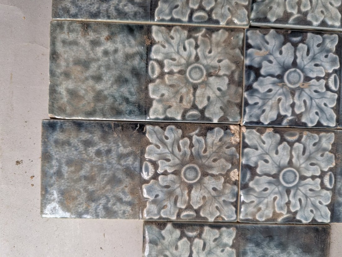 Antique Arts & Crafts Relief-Molded Ceramic Tiles Set of 7 Decorative Architectural Collectibles - 6