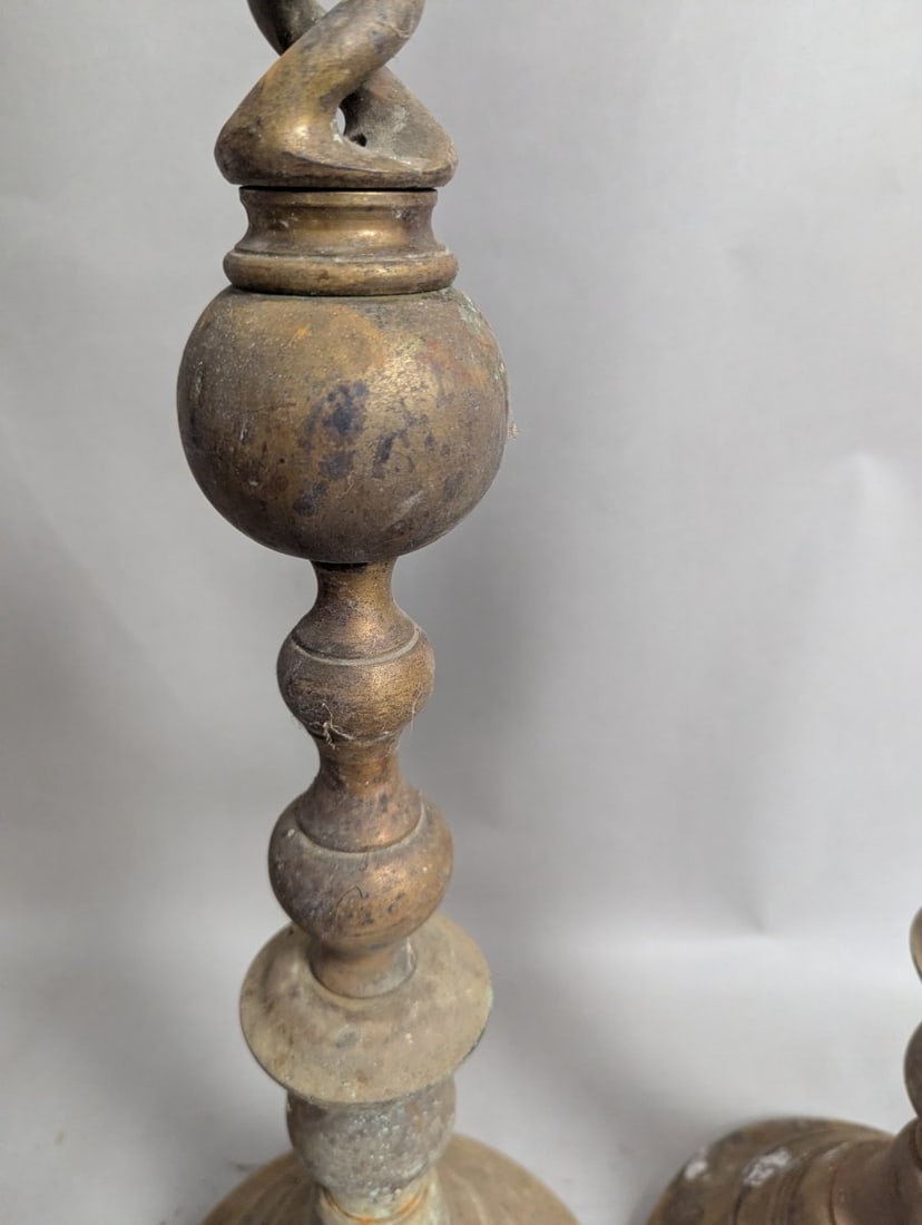 Stunning Pair of Large Brass Barley Twist Floor/Altar Candlesticks Decorative Home Accents - 3