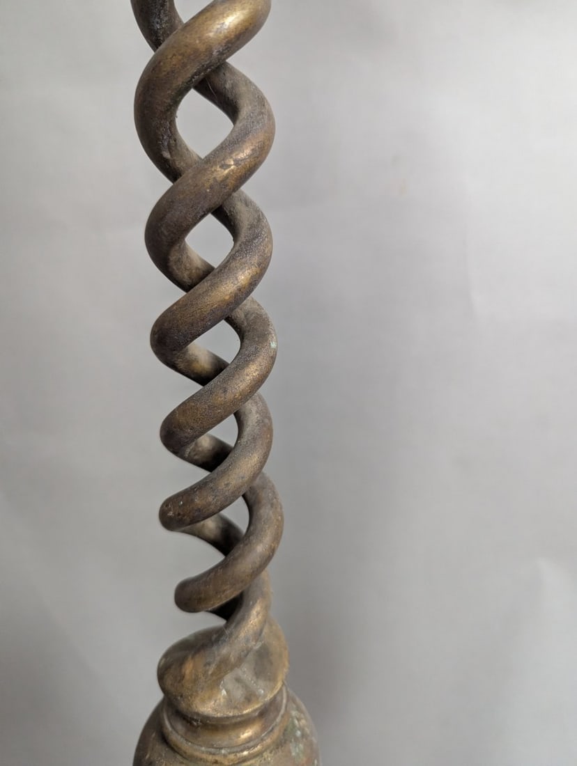 Stunning Pair of Large Brass Barley Twist Floor/Altar Candlesticks Decorative Home Accents - 4