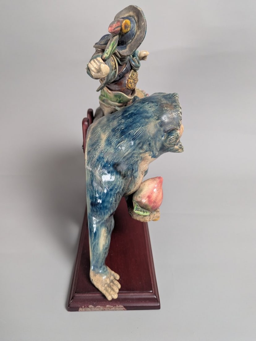 Chinese Sancai-Style Glazed Figural Sculpture Warrior on Monkey Xu Family Mark - 5