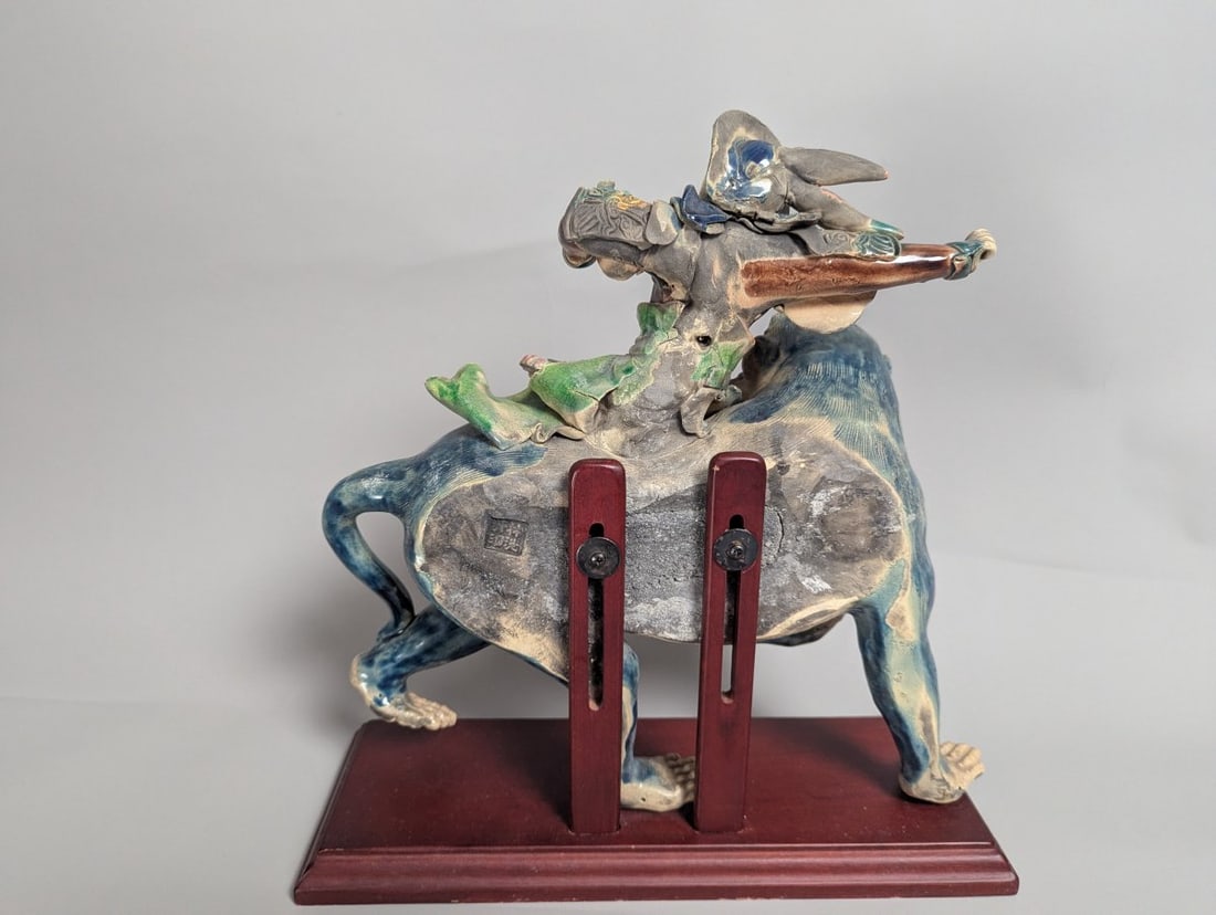 Chinese Sancai-Style Glazed Figural Sculpture Warrior on Monkey Xu Family Mark - 6