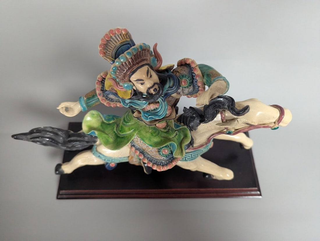 Chinese Sancai-Style Glazed Ceramic Warrior on Horseback Figurine Sculpture - 4