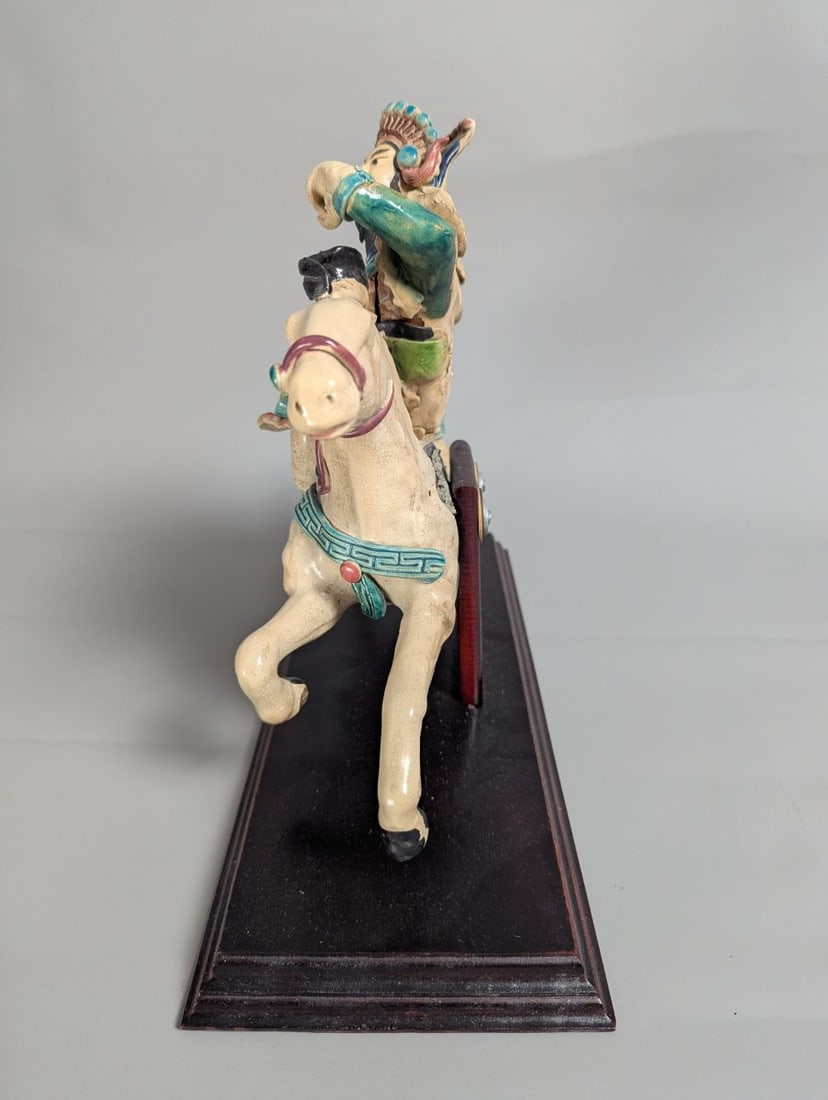 Chinese Sancai-Style Glazed Ceramic Warrior on Horseback Figurine Sculpture - 5