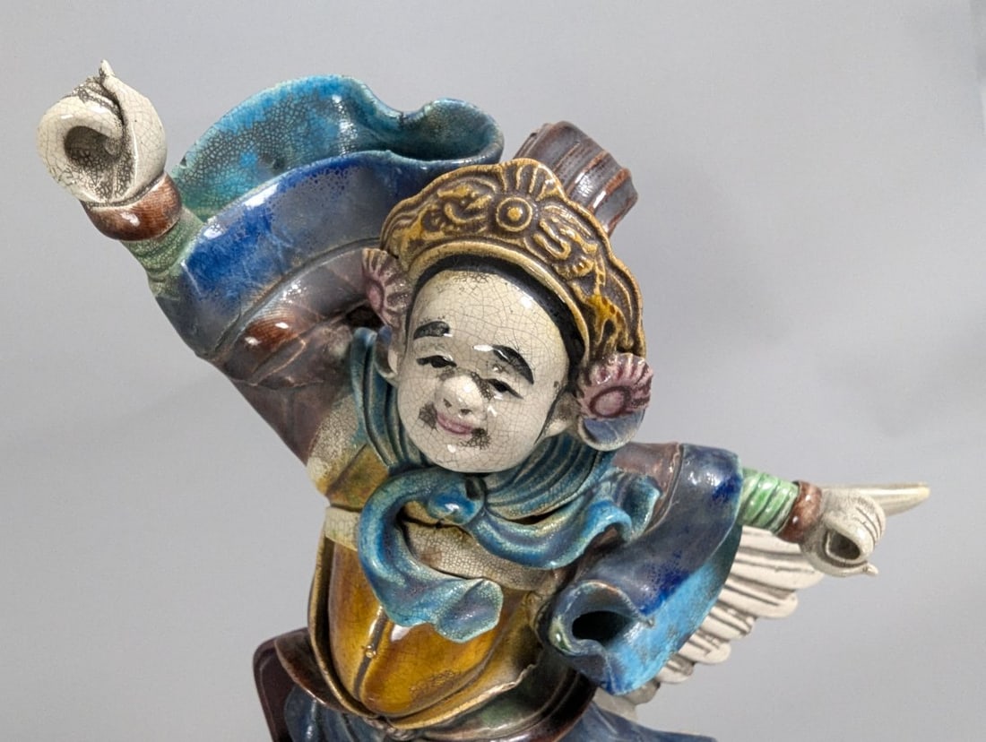 Chinese Shiwan Sancai-Style Glazed Ceramic Figurine of Immortal on Crane - 2