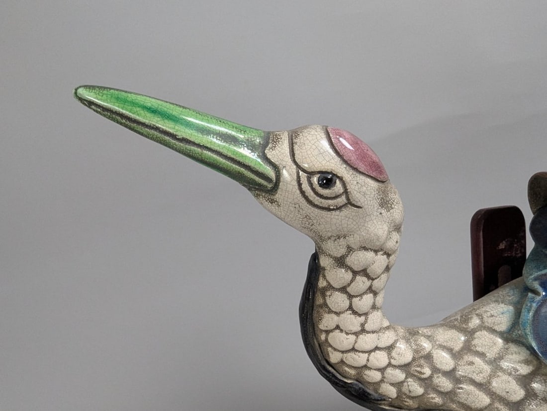 Chinese Shiwan Sancai-Style Glazed Ceramic Figurine of Immortal on Crane - 3