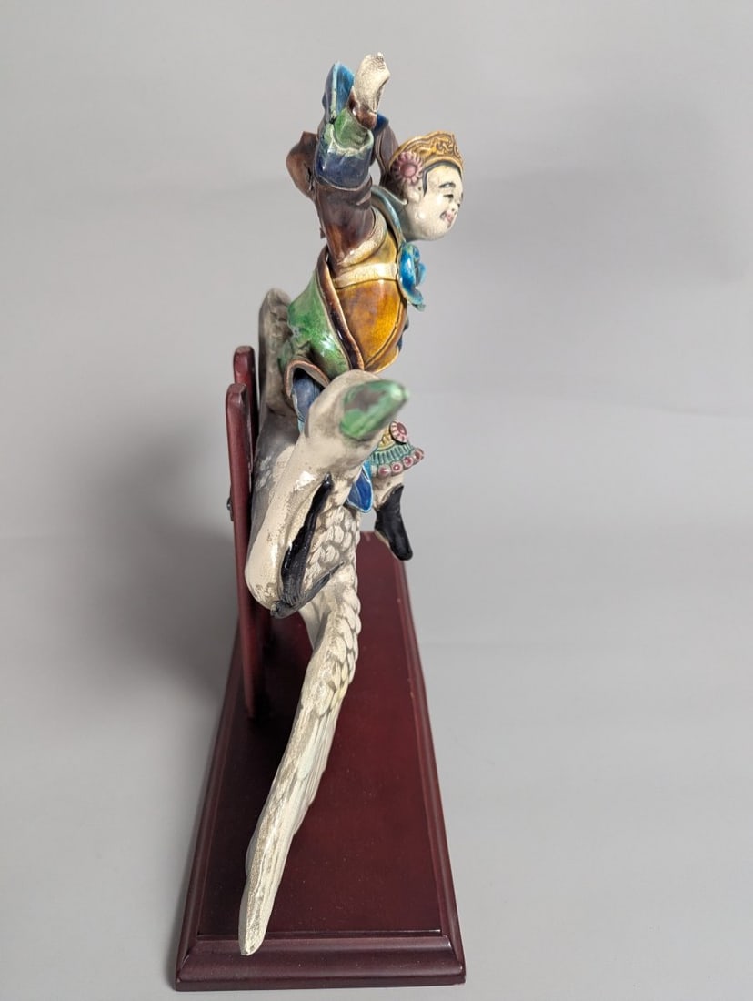 Chinese Shiwan Sancai-Style Glazed Ceramic Figurine of Immortal on Crane - 5