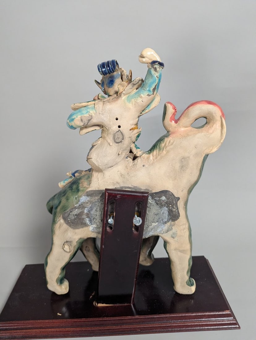 Chinese Sancai-Style Glazed Earthenware Roof Tile Figure Warrior on Elephant - 6