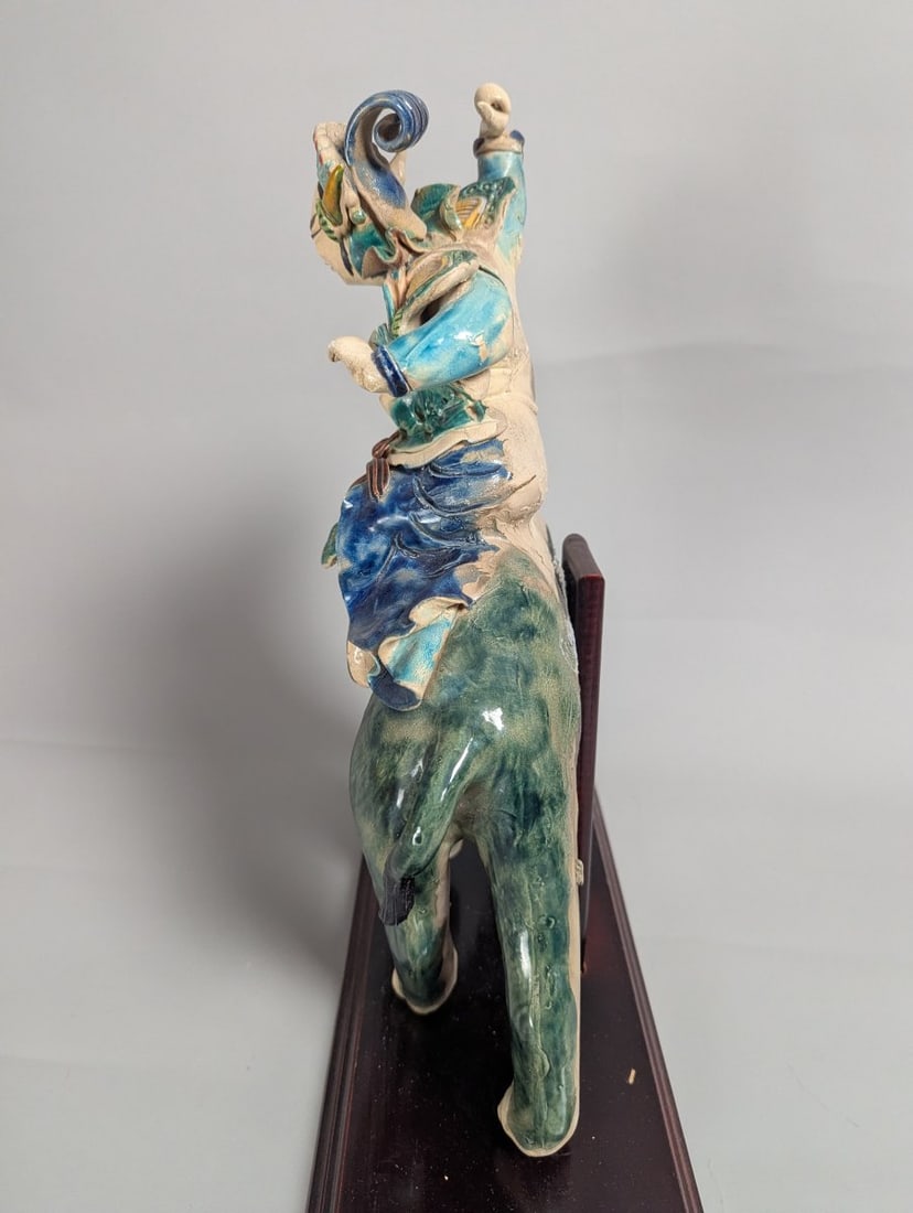 Chinese Sancai-Style Glazed Earthenware Roof Tile Figure Warrior on Elephant - 7