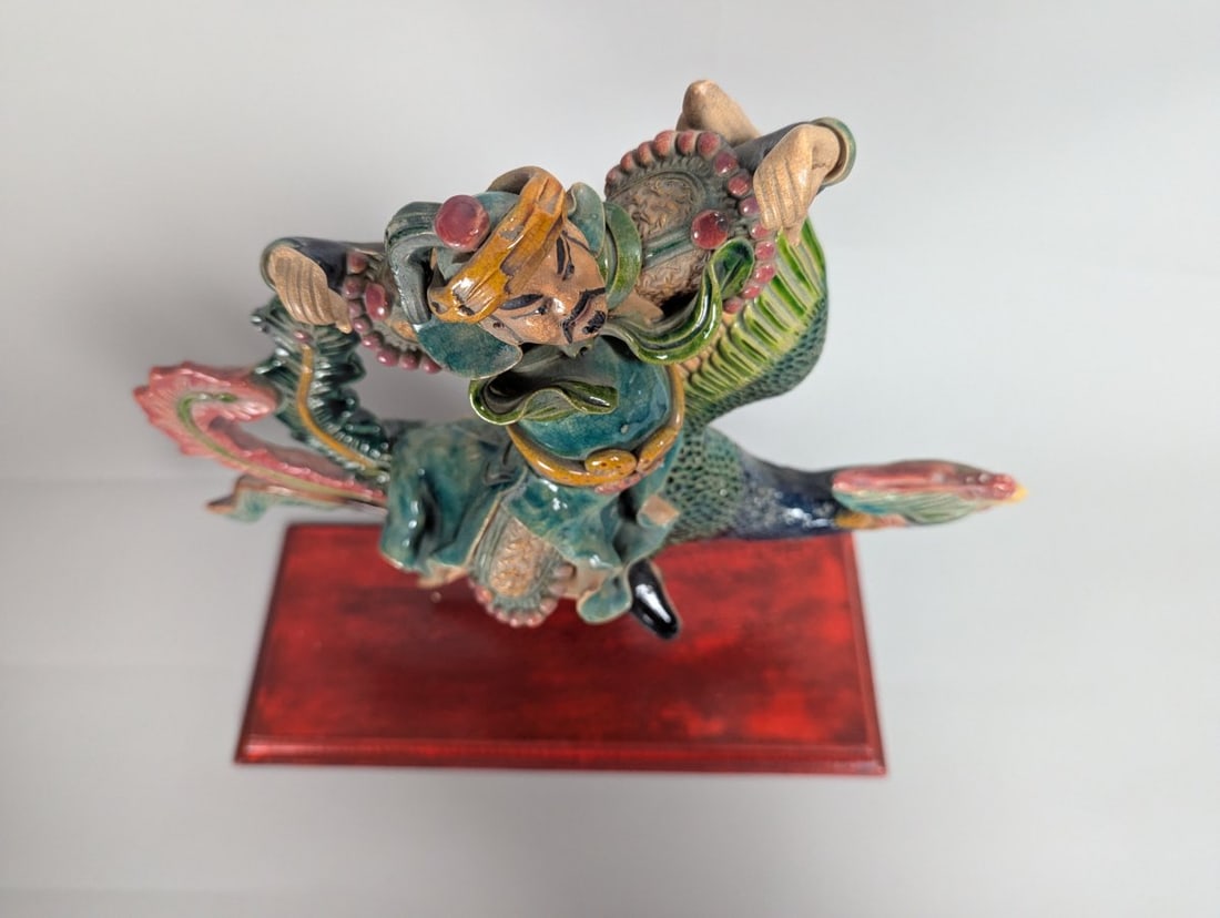 Chinese Sancai-Style Glazed Earthenware Roof Tile Figure Warrior Riding Fenghuang - 4