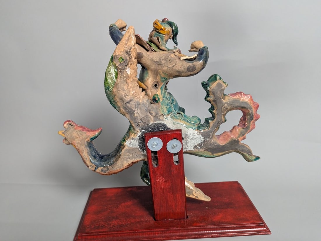 Chinese Sancai-Style Glazed Earthenware Roof Tile Figure Warrior Riding Fenghuang - 6