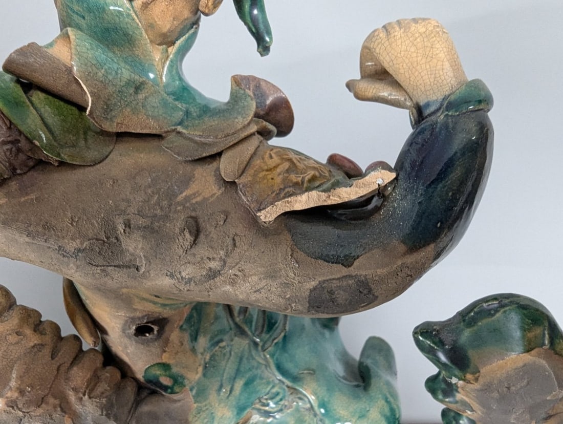 Chinese Sancai-Style Glazed Earthenware Roof Tile Figure Warrior Riding Fenghuang - 7