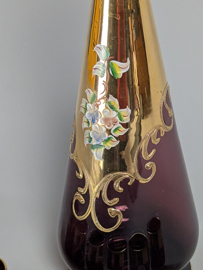 Italian Amethyst Glass Decanter Set with 6 Elegant Cordial Glasses - Mid-Century Style - 3