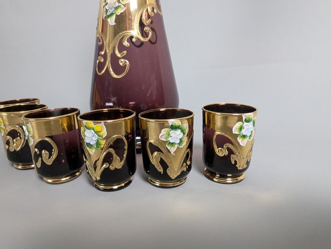 Italian Amethyst Glass Decanter Set with 6 Elegant Cordial Glasses - Mid-Century Style - 5
