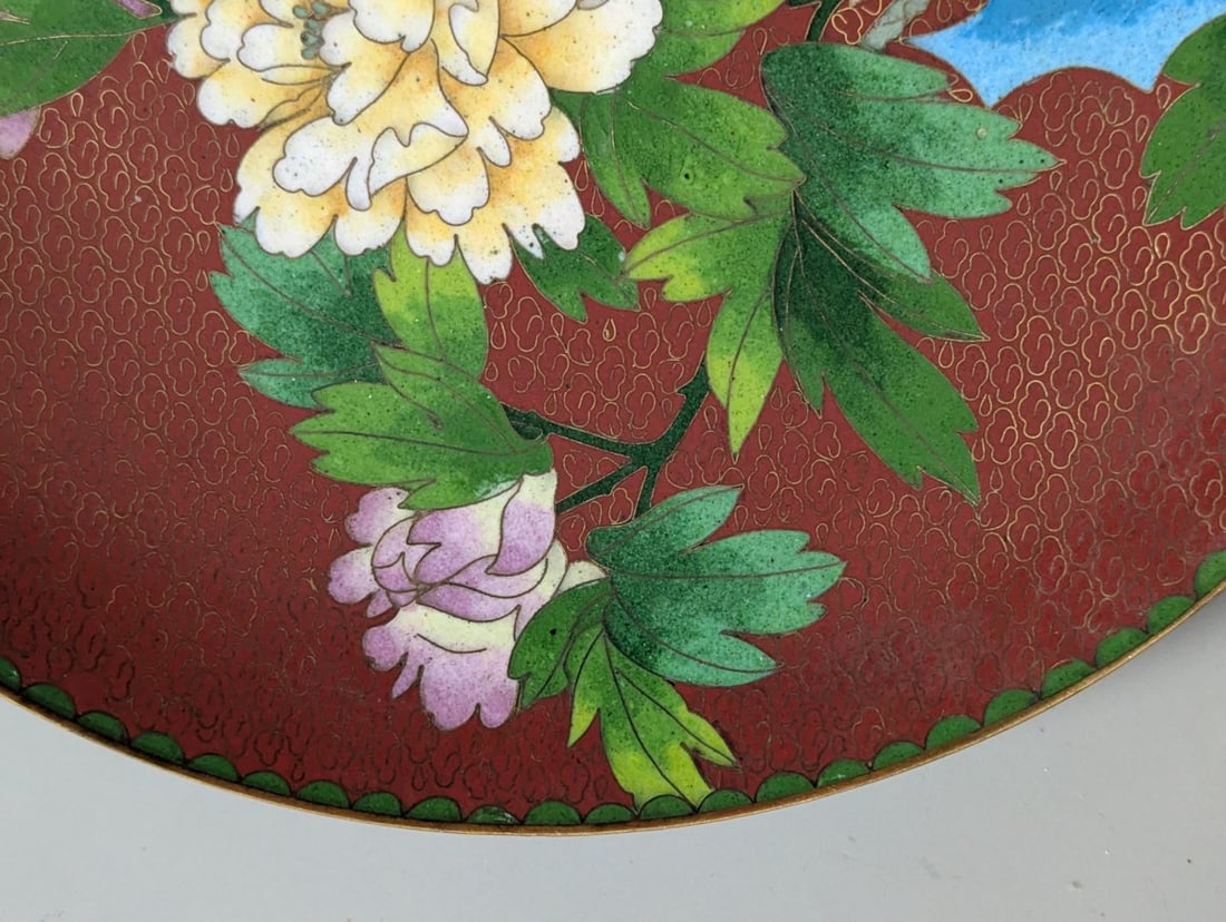 Jingfa Chinese CloisonnÃ© Plate Bird Peony Motif 10 Inch Decorative Plate - 2