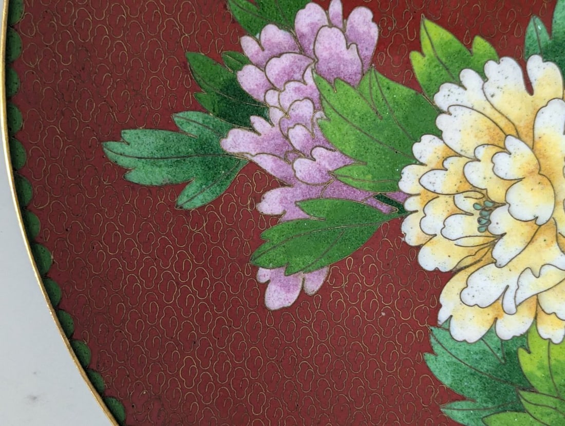 Jingfa Chinese CloisonnÃ© Plate Bird Peony Motif 10 Inch Decorative Plate - 5