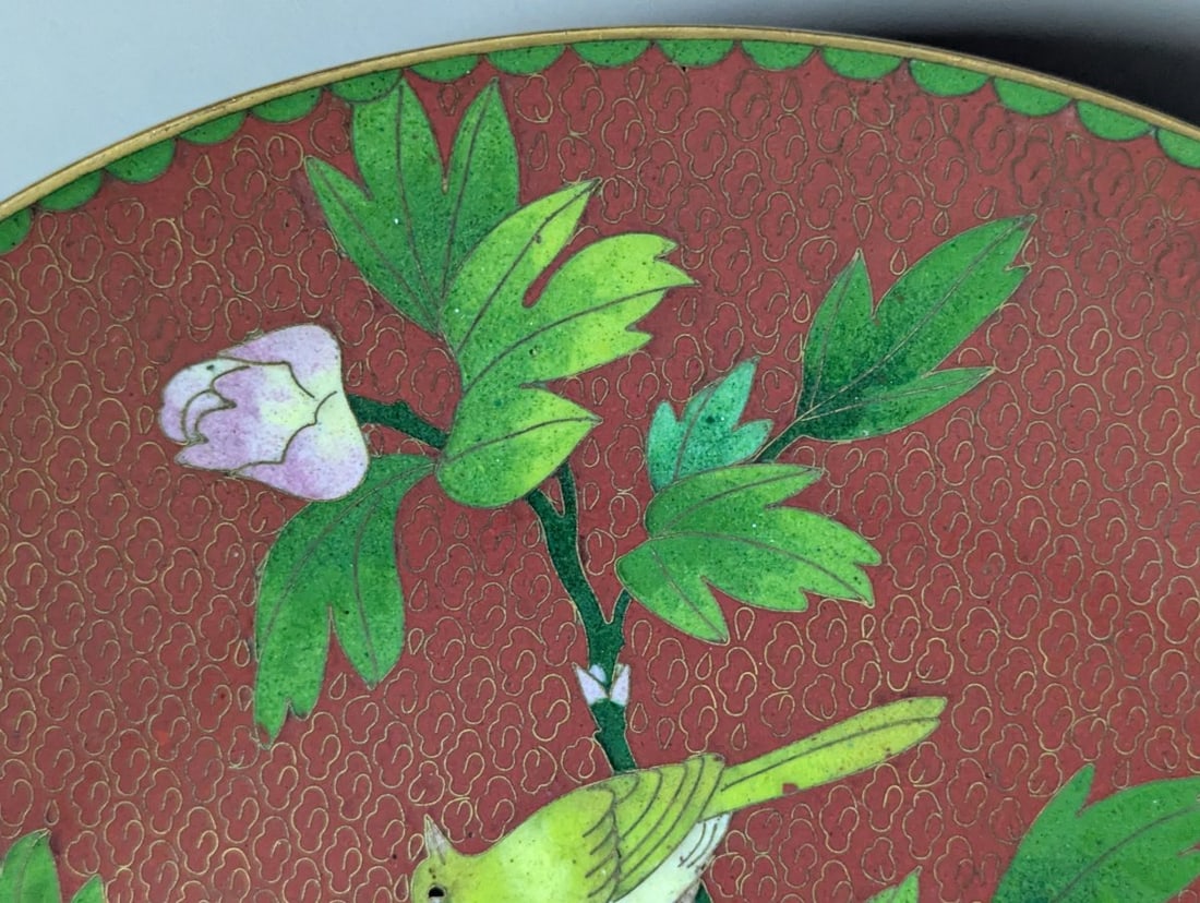Jingfa Chinese CloisonnÃ© Plate Bird Peony Motif 10 Inch Decorative Plate - 6