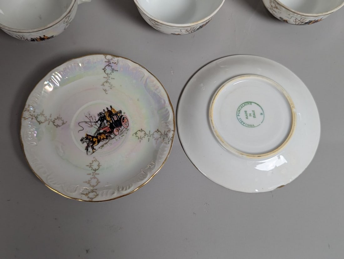 Veritable Porcelaine Vintage Italian Coffee and Tea Service Set with Gold Trim - 6