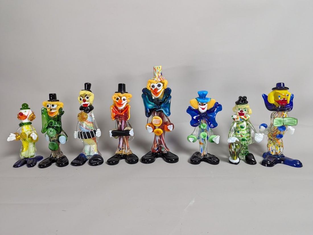 Vibrant Collection of Murano Art Glass Clown Figurines (1 of 10)