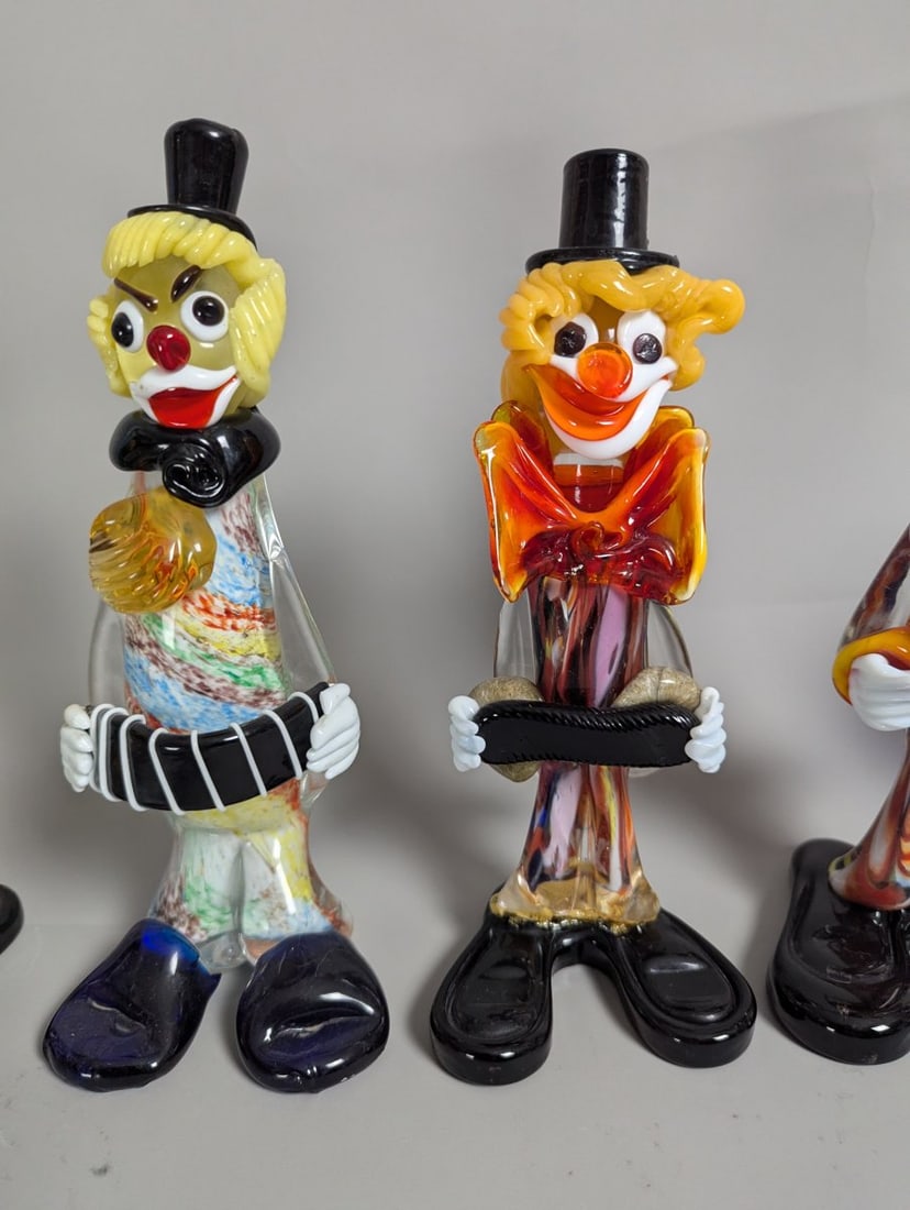 Vibrant Collection of Murano Art Glass Clown Figurines - 5