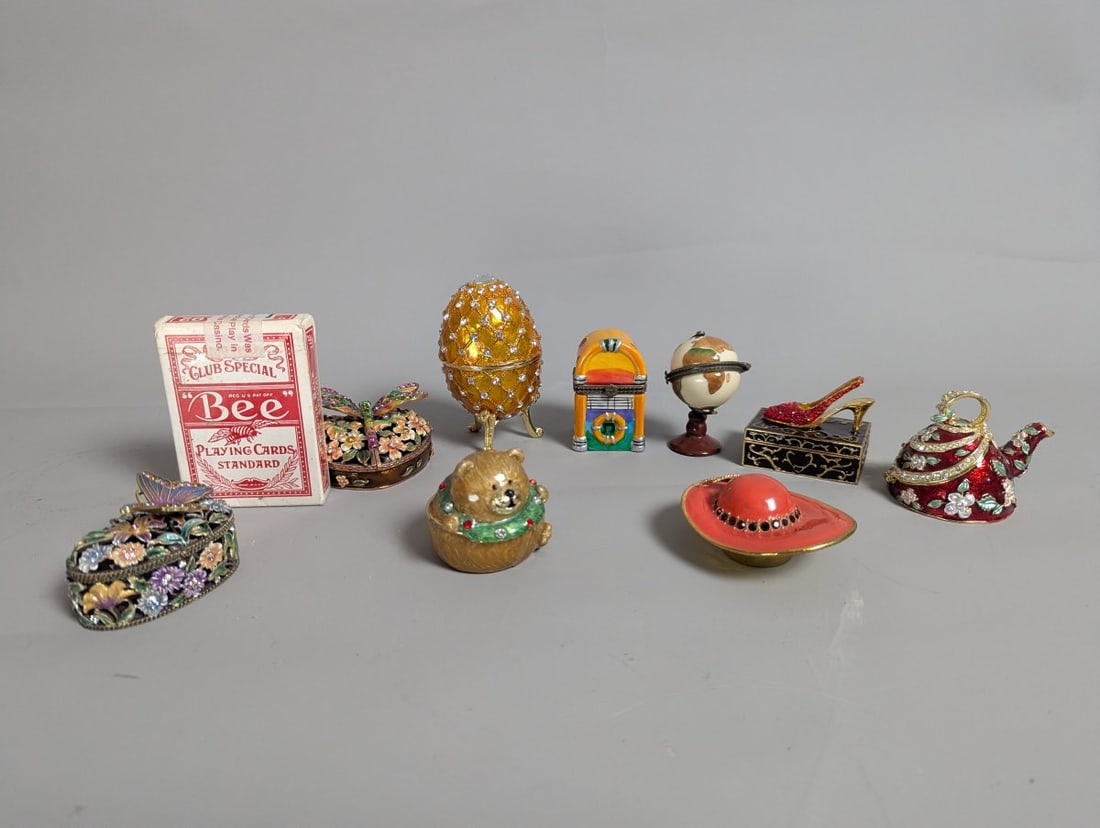 Collection of Decorative Enameled Hinged Trinket Boxes - Nature, Fashion, Holiday Themes - 2