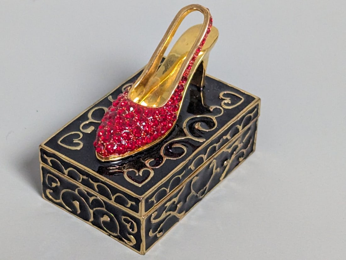 Collection of Decorative Enameled Hinged Trinket Boxes - Nature, Fashion, Holiday Themes - 7