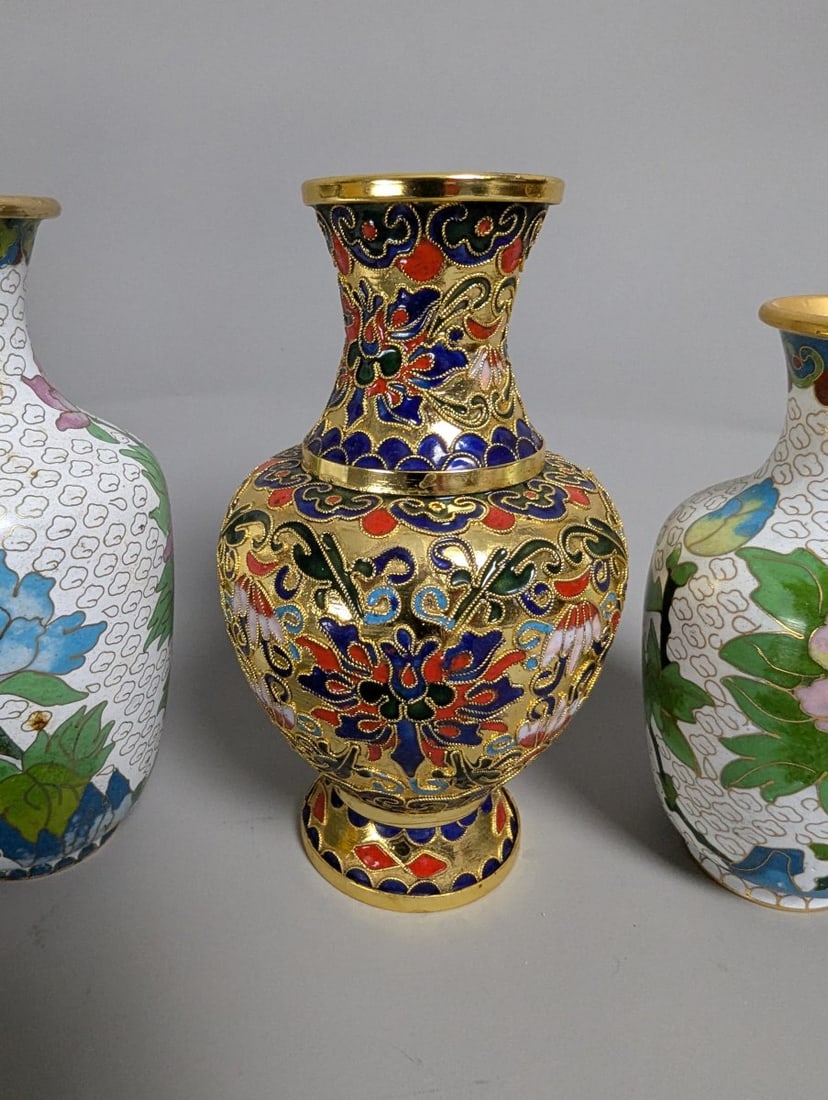 Stunning Collection of Vintage Chinese Cloisonne Vases with Unique Motifs and Designs - 3