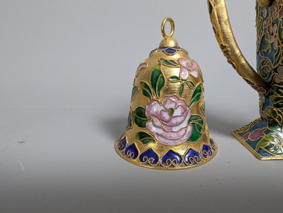 Vintage Chinese Cloisonne Enamel Decorative Collection Includes Bells and Ewers - 4