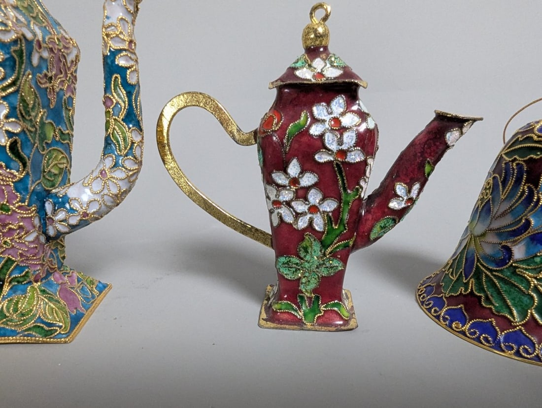 Vintage Chinese Cloisonne Enamel Decorative Collection Includes Bells and Ewers - 6