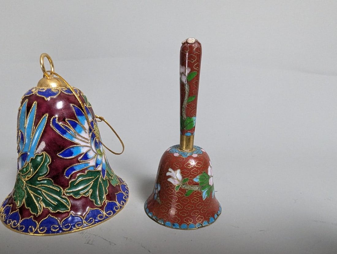 Vintage Chinese Cloisonne Enamel Decorative Collection Includes Bells and Ewers - 8