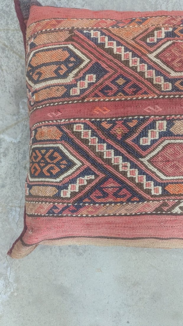 Vintage Caucasian Soumak Flat-Weave Pillow by Unknown Tribal Weaver c.1940 Decorative Textile - 2