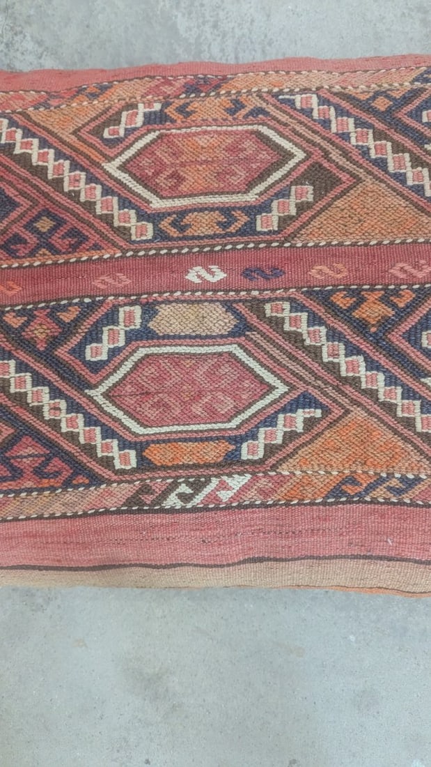 Vintage Caucasian Soumak Flat-Weave Pillow by Unknown Tribal Weaver c.1940 Decorative Textile - 3
