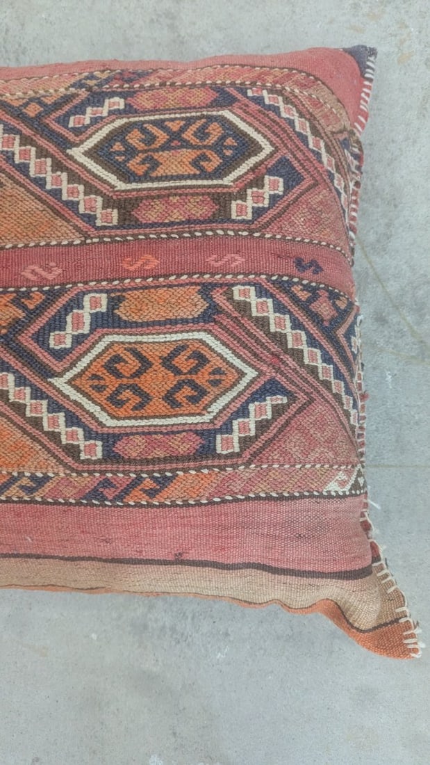 Vintage Caucasian Soumak Flat-Weave Pillow by Unknown Tribal Weaver c.1940 Decorative Textile - 4