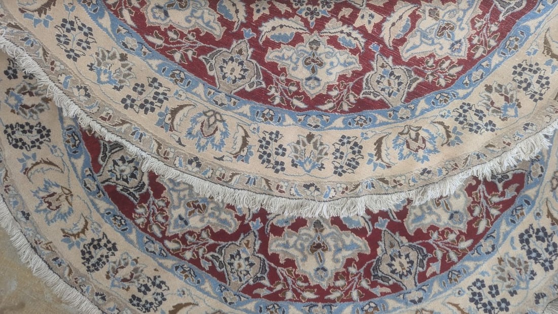 Persian Nain Style Round Rug with Floral Design Cherry Tomato Red 6'1" Diameter - 10