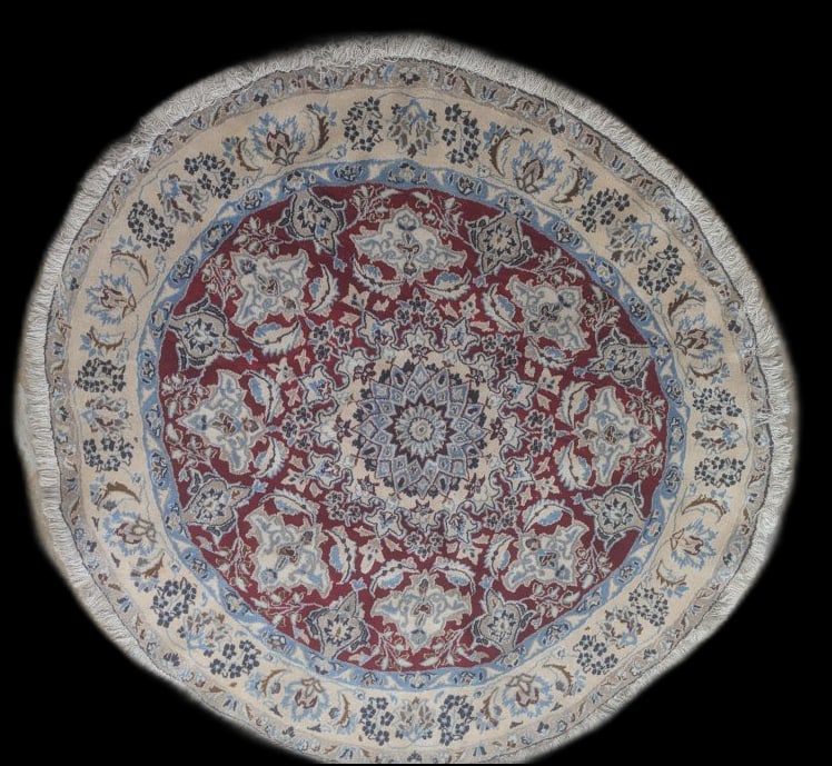Persian Nain Style Round Rug with Floral Design Cherry Tomato Red 6'1" Diameter: **Important** Please read below description on how to avoid high shipping costs. Discover the beauty of this stunning Persian Nain style round rug, boasting a vibrant cherry tomato colored ground