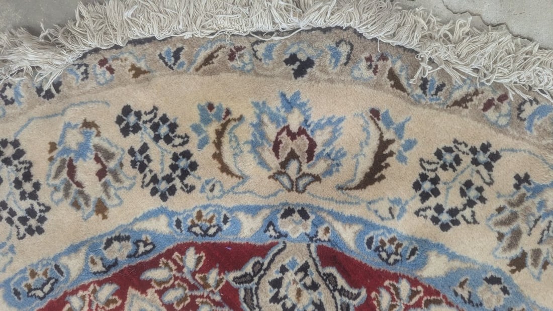 Persian Nain Style Round Rug with Floral Design Cherry Tomato Red 6'1" Diameter - 2