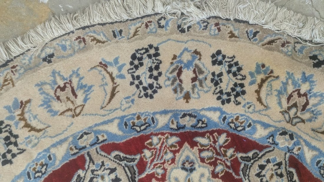 Persian Nain Style Round Rug with Floral Design Cherry Tomato Red 6'1" Diameter - 3