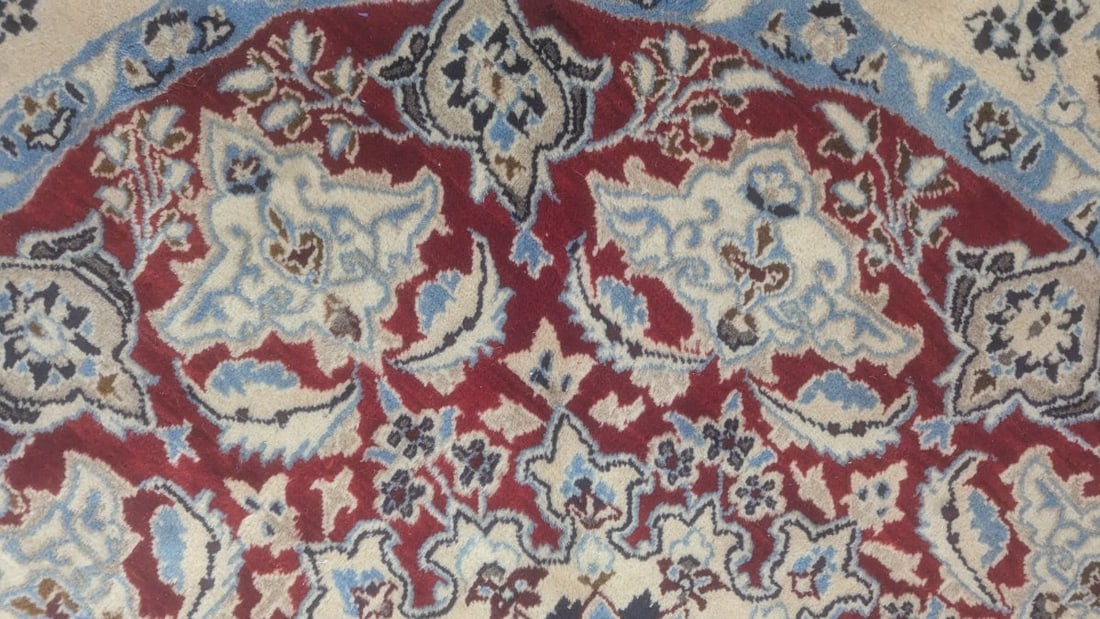 Persian Nain Style Round Rug with Floral Design Cherry Tomato Red 6'1" Diameter - 5