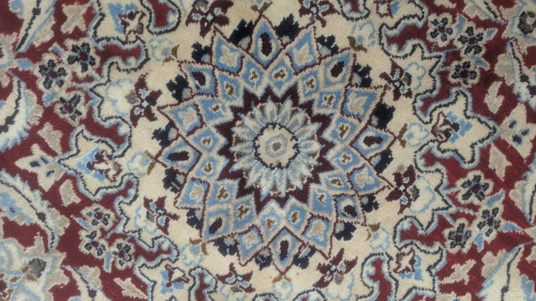 Persian Nain Style Round Rug with Floral Design Cherry Tomato Red 6'1" Diameter - 6