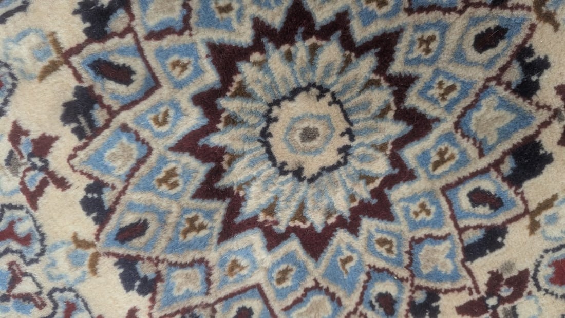 Persian Nain Style Round Rug with Floral Design Cherry Tomato Red 6'1" Diameter - 8
