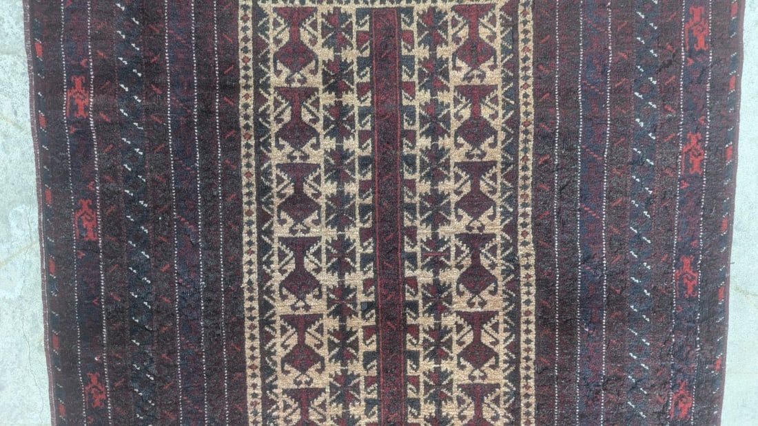 Vintage Balouchi Prayer Rug Fine Antique Design c1920s Handcrafted Wool - 3